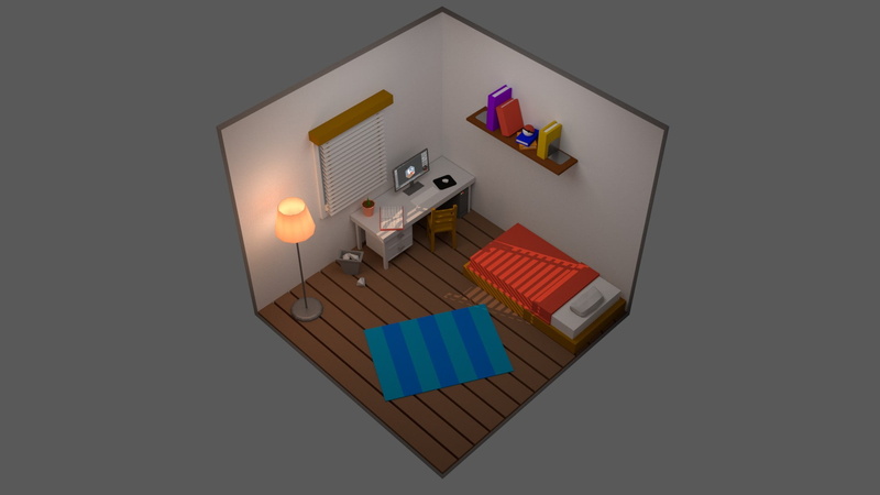 computer, 1080P, room, Isometric, Desk, Carpets, bed, Pokéballs, books