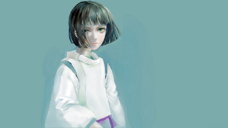 blue background, bangs, Haku, 1080P, haircut, boy, Spirited Away, green eyes