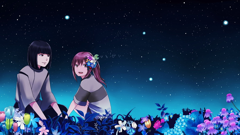 ogino, spirited, 2K, stars, haku, flowers, away, night, chihiro