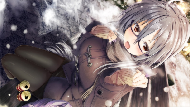 eyes, scarf, vocaloid, daidou, gray, demitasse, long, haku, brown, hair, glasses, snow, yowane, 1080P