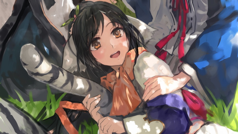 anime girls, casual clothing, leisure activity, front view, high angle view, real people, Kuon (Utawarerumono), young adult, solo, outdoors, day, nature