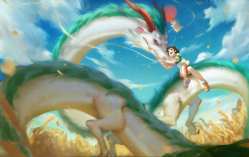 fan art, anime, Studio Ghibli, Spirited Away, 1080P, anime girls, dragon