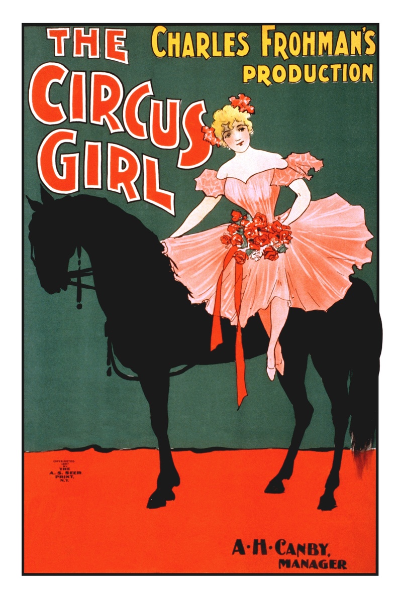 poster, text, clothing, non-western script, auto post production filter, the circus girl, male likeness, horse, human representation, girl, illustration