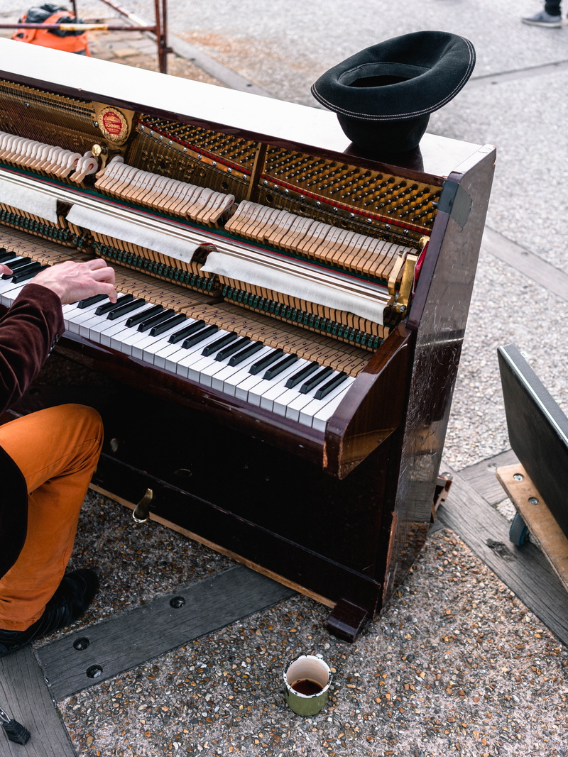 person, arts culture and entertainment, high angle view, performer, real people, musical equipment, one person, upright, antique, grand piano, lifestyles