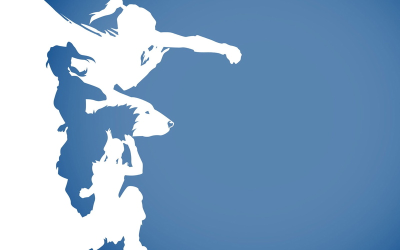 The Legend of Korra, silhouette, clear sky, animal, copy space, outdoors, day, statue, art and craft, sculpture, 1080P, human representation, blue background