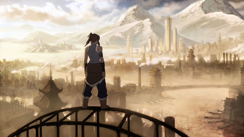 The Legend of Korra, fantasy city, anime girls, 2K, anime, Korra, mountains