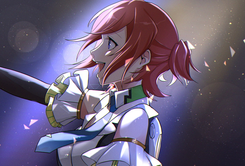 redhead, Walküre, Kaname Buccaneer, Idol, blue eyes, Macross Delta, anime girls, anime, 2K