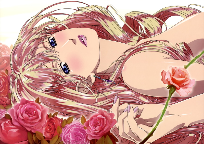 nome, frontier, long, macross, art, Blue Eyes, blondes, sheryl, hair, roses, eyes, hd, 5K, anime, blue