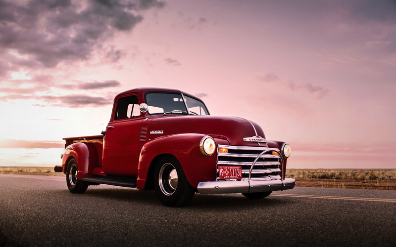 car, chevrolet, red, retro, pickup, truck, lunchbox photoworks, old, utility, 1080P