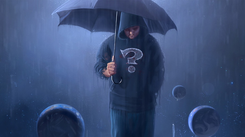 s, rain, females, nature, umbrella, young Adult, concepts, front view, wet, three quarter length, space, hoodie, mark, blue, women, hood, lifestyles, white
