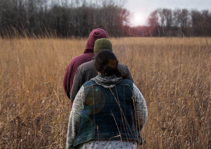 men, hairstyle, plant, nature, uniform, landscape, open field, lifestyles, field, sky, tree, day, adult, rear view, sun, warm clothing, cottage, canada