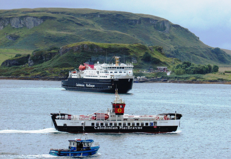 calmac, sea, land, day, leaving, ferry, scotland, passenger craft, oban, nautical vessel, mountain, transportation, 4K, water, caledonian macbrayne, outdoors