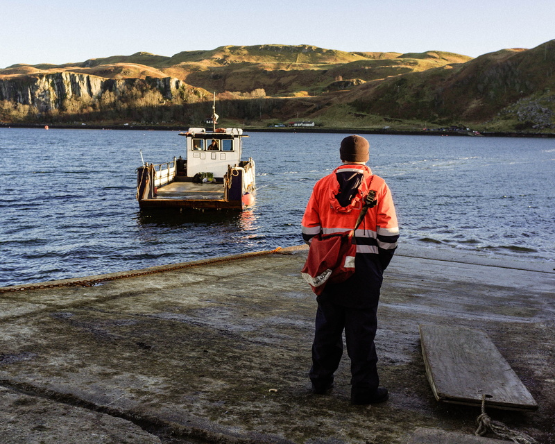 standing, occupation, sea, scotland, one person, man, boat, person, island, explore, oban, travel, orange, men, mountains, real people, united kingdom