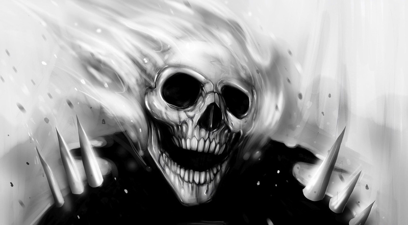 skull, fantasy art, Ghost Rider, monochrome, artwork, 720P