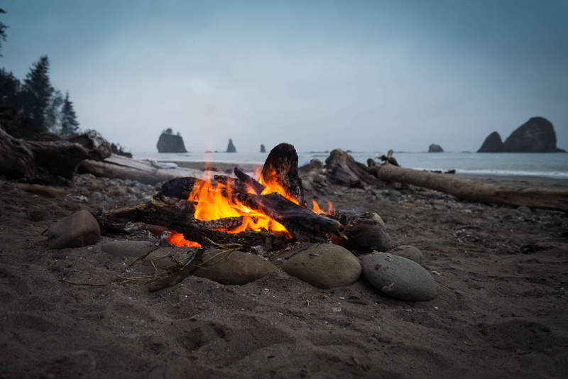 seashore, water, heat - temperature, sky, rock - object, solid, scenics - nature, ash, olympic coast, burning, flames, fire - natural phenomenon, campfire