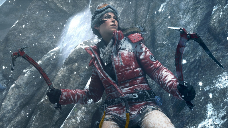 Rise of the Tomb Raider, 4K, sci-fi, two, Xbox One, mountain, holding, red, Lara Croft, bow, game, weapon, ice, PS4, PC, near, digital, girl