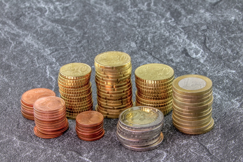 a, no people, finance, forex, copper, brass, business, euro, cash and cash equivalents, twenty, arrangement, still life, wealth, bar, close-up, stack, shopping