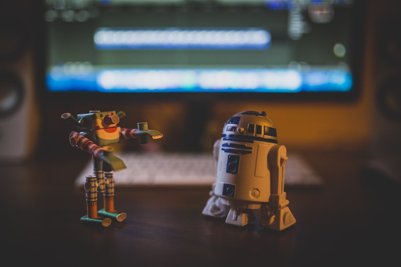 indoors, people, toys, robotic Arm, macro, d, r, focus on foreground, technology, human representation, paper robot, closeup, futuristic, close-up, still life