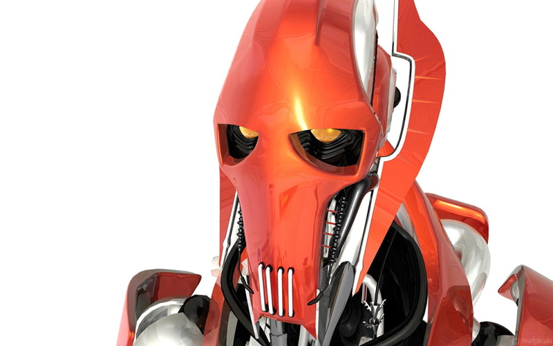 mode of transportation, silver, orange, mask, close-up, white background, indoors, one person, red, studio shot, General Grievous, sport, grievous, orange color
