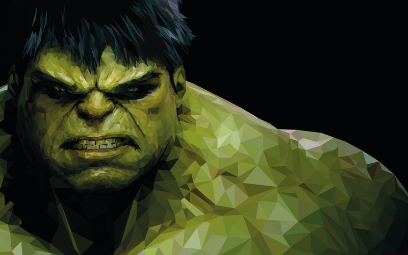 4K, Low-poly, Hulk, low, poly