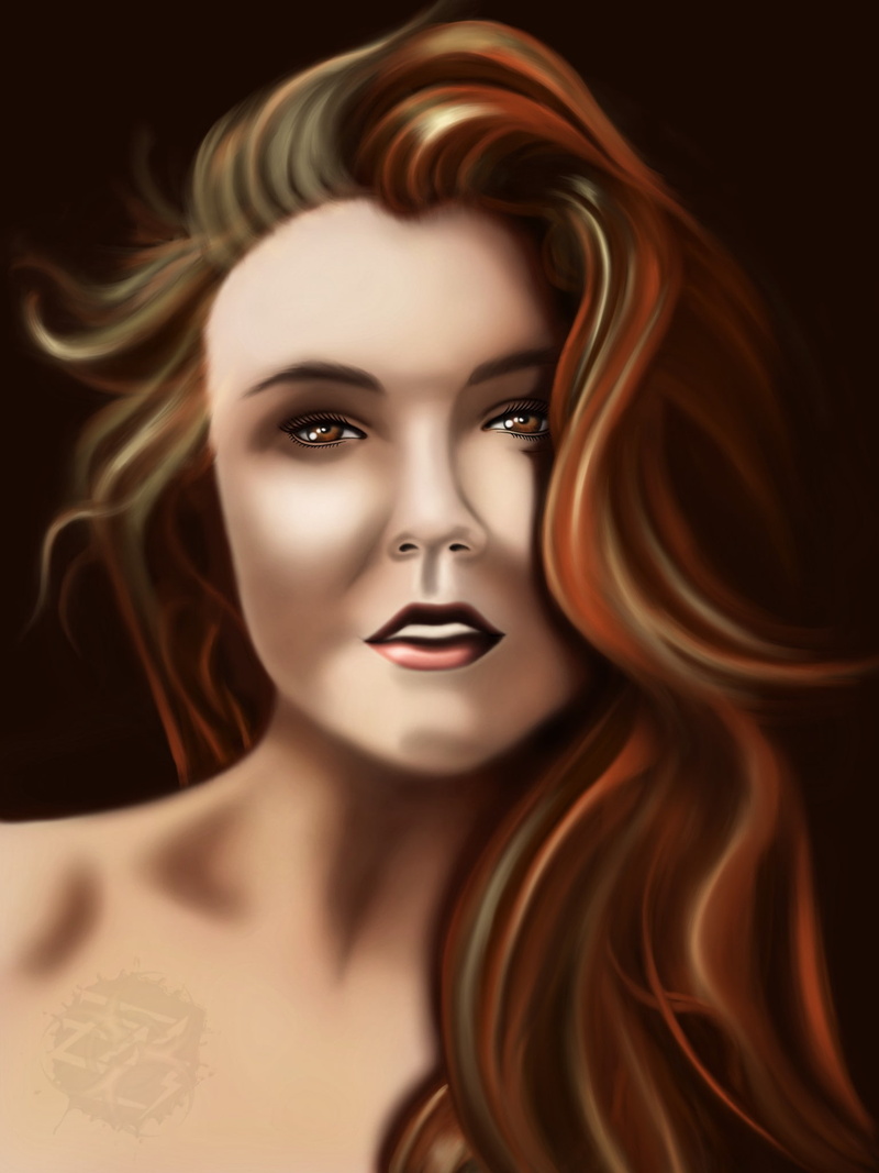 1080P, Galaxy Tab S3, Portrait Display, model, eyes, Autodesk Mobile, Long Hair, redhead, digital art, portrait, women