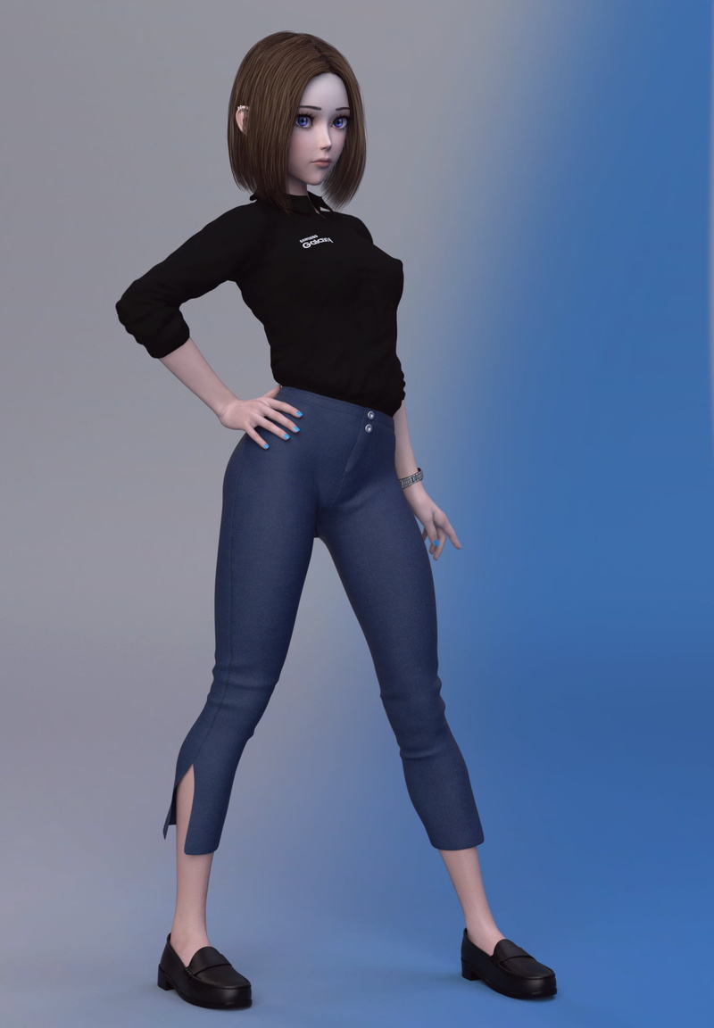 artwork, shirt, CGI, 1080P, fan art, brunette, rule 34, 3D, pants, standing, Sam (Samsung virtual assistant), digital art, fictional character, Miss Ally
