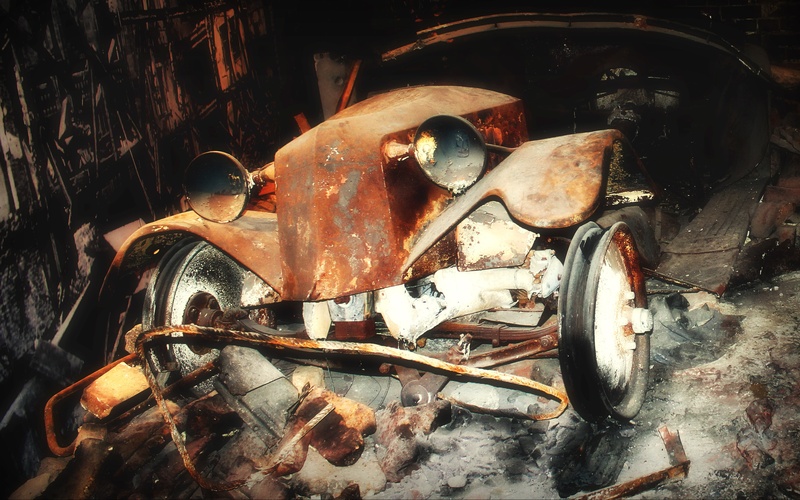 close-up, metal, high angle view, old, transportation, vehicle, 2K, indoors, classic, historically, war, wreck, weathered, nature, fish, seafood, scrap