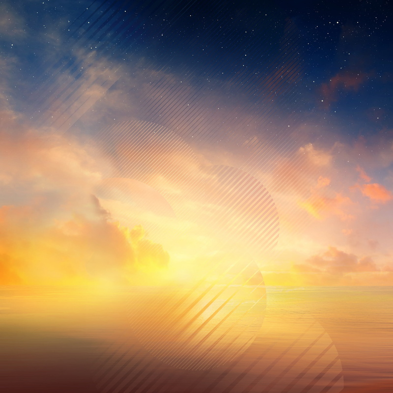Sunset, sky, artwork, blue, Samsung Galaxy Note 8, Horizon, 2K, Stars, HD, gold, Stock