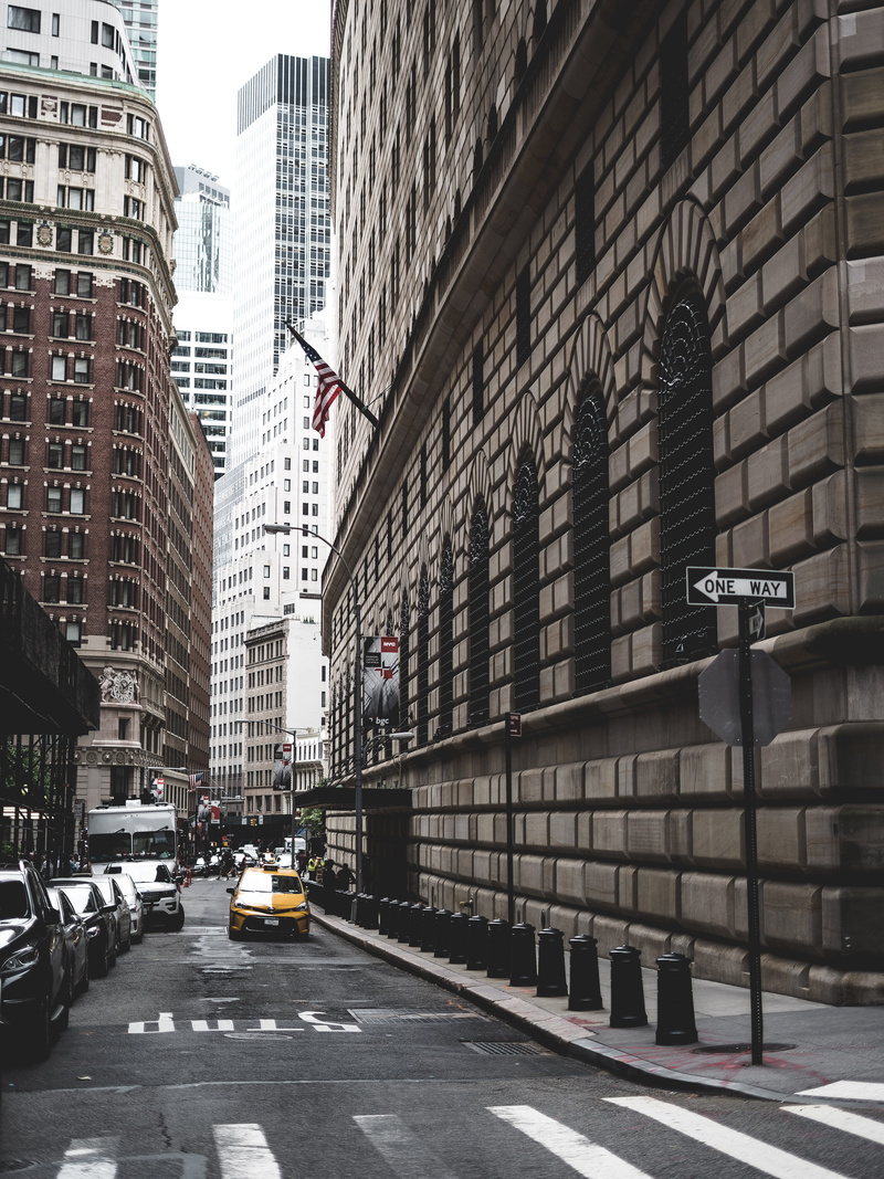 road, street, city street, nyc, built structure, skyscraper, city, stock, no people, land vehicle, outdoors, taxi, money, architecture, city life, exchange