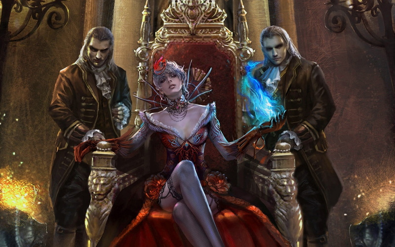 1080P, hair, x, stockings, women, artwork, short, fantasy, vampires, wallpap, magic, white, art, throne, hd