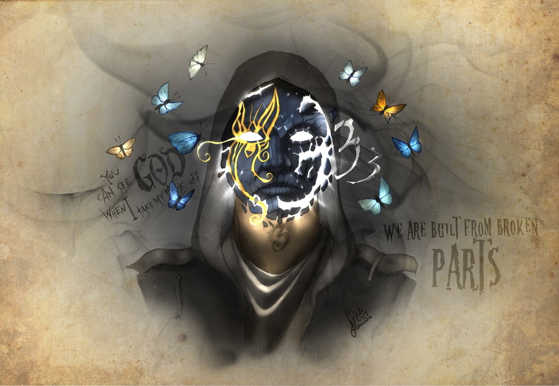 western script, artwork, wall - building feature, spooky, blue, text, bone, human representation, illustration, close-up, no people, halloween, abstract