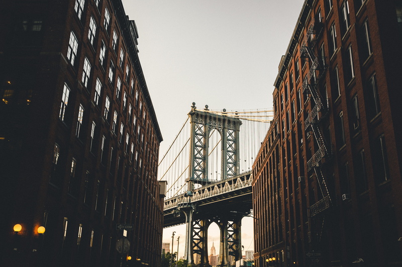 bridge - Man Made Structure, travel destinations, street, famous Place, downtown District, building, sky, new York City, brooklyn - New York, low angle view