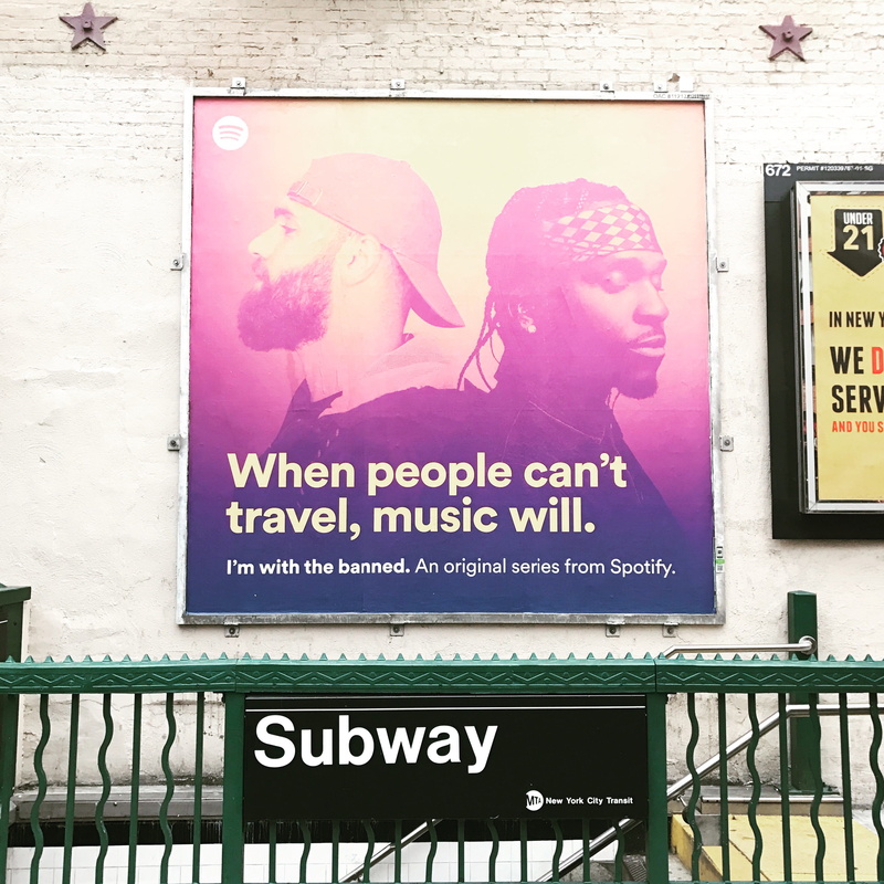 2K, creativity, art and craft, spotify ad, information sign, text, script, built structure, united states, information, guidance, pink color, wall - building feature