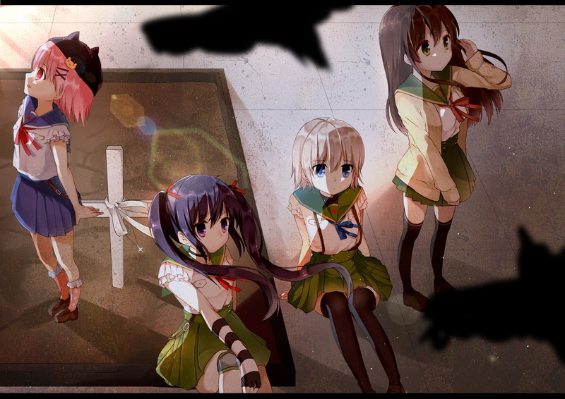 high angle view, outdoors, art and craft, Gakkou Gurashi!, women, female likeness, sculpture, adult, anime, group, arts culture and entertainment, human representation