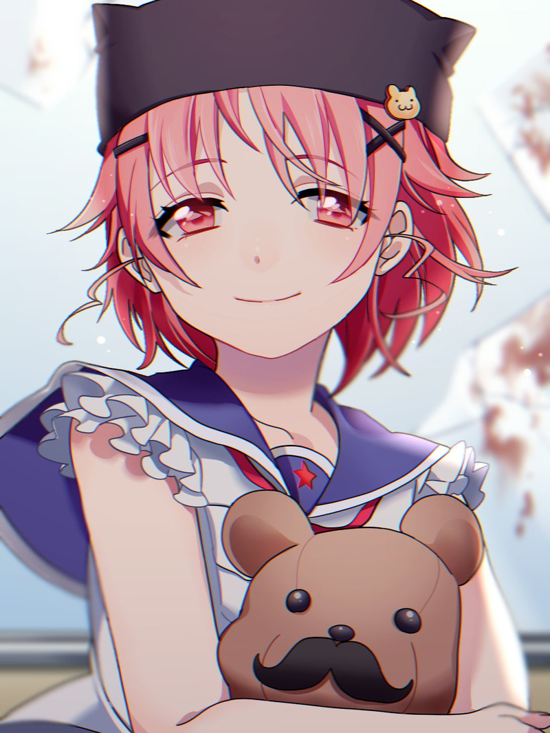 looking at camera, childhood, portrait, innocence, anime girls, close-up, hat, focus on foreground, women, happiness, smiling, one person, Gakkou Gurashi!