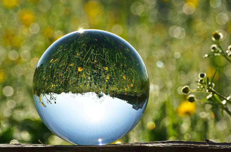 no people, lens flare, geometric shape, crystal ball, landscape, digital composite, green, glass, inverted, ball photo, sphere, decoration, photo, field