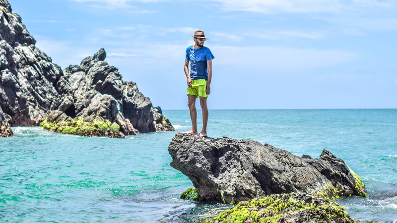 summer, sea, fisherman, outdoors, coastline, city, one Person, adventure, vacations, ocean, standing, sky, 5K, casual clothing, shorts, mountain, scenics - nature