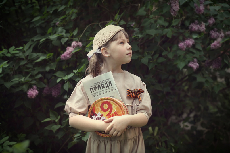 lilac, 2K, Victory Day, True, May 9, newspaper, girl, George ribbon, box