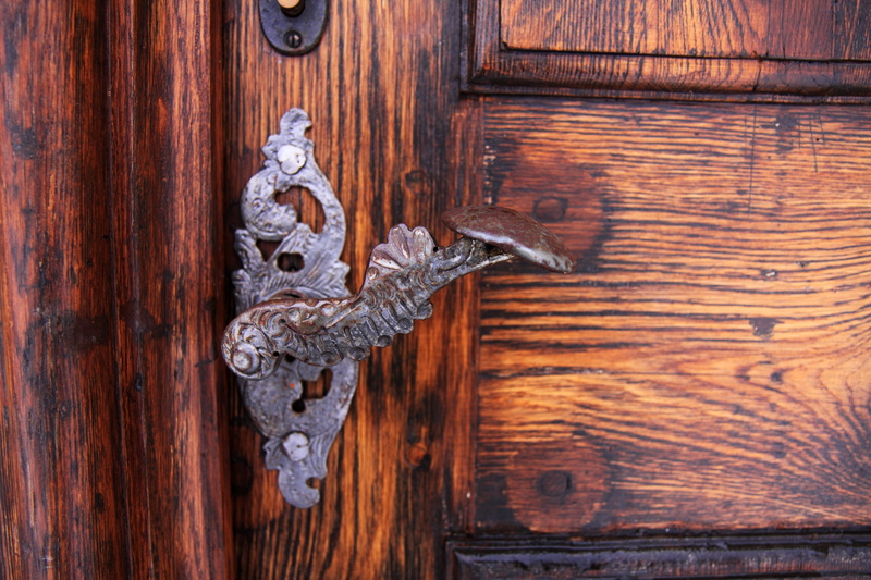 wood, antique, gate, ornate, safety, detail, craft, brown, accessory, handle, aged, close-up, old, door, door knocker, iron, 4K, animal representation