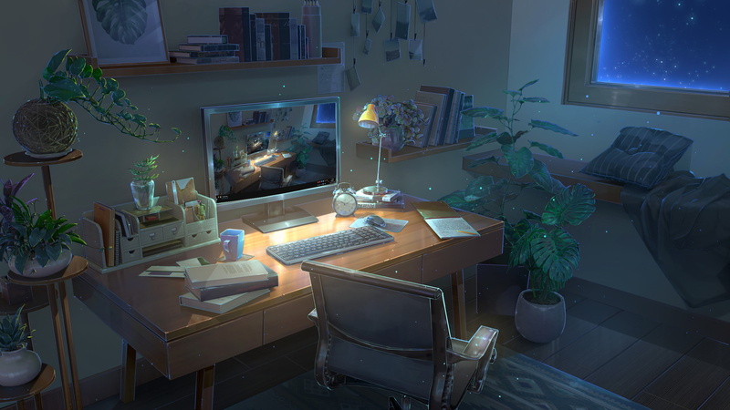 2K, working, workspace, desaturated, Desktopography