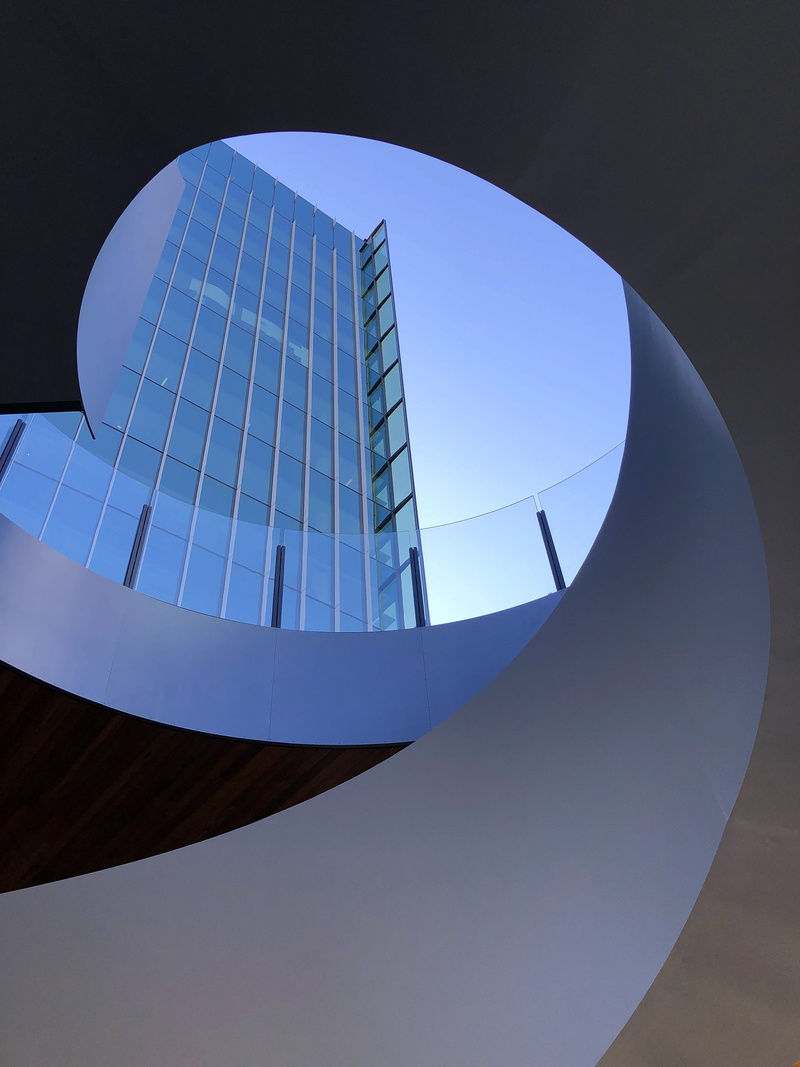 skylight, curve, directly below, architecture, iphone x, pattern, window, sky, urban, dome, office building, 4K, design, office building exterior, clear sky