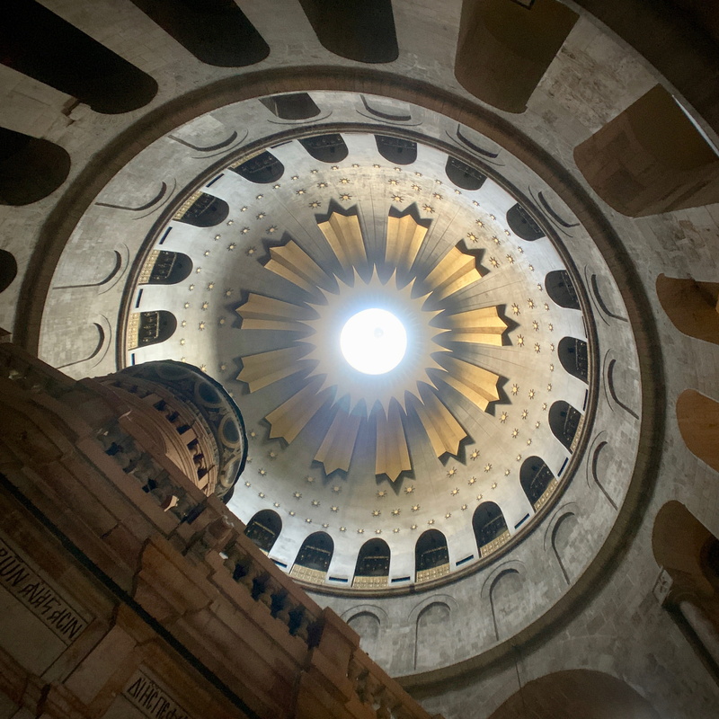 spirituality, church, ancient, circle, cupola, apse, holy, history, low angle view, israel, jerusalem, hole, indoors, building, architectural feature, built structure