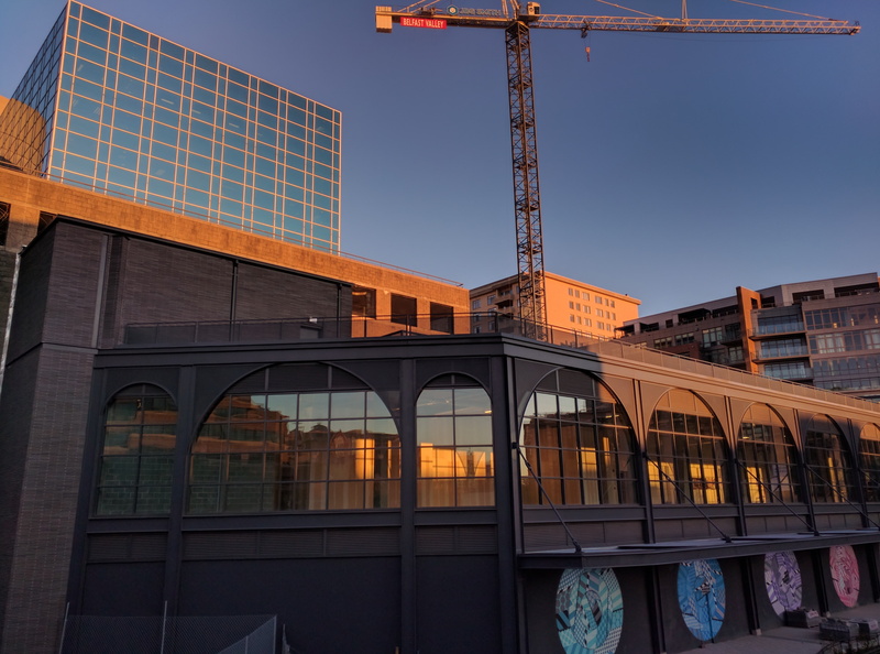 clear sky, built structure, city, low angle view, building exterior, building, office, sunset, nature, sky, outdoors, office building exterior, 4K, bridge - man made structure