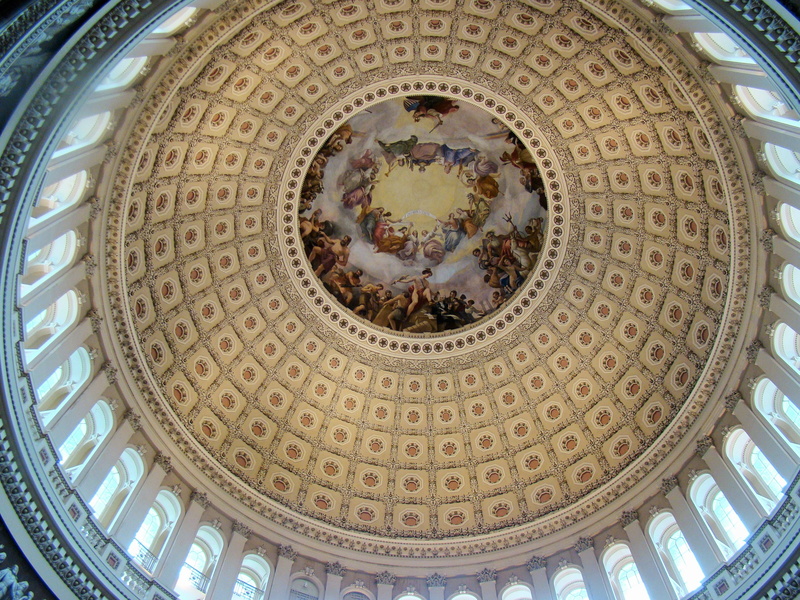 washington dc, building, pattern, mural, travel destinations, dome, geometric shape, low angle view, ornate, directly below, us capitol building, art, built structure