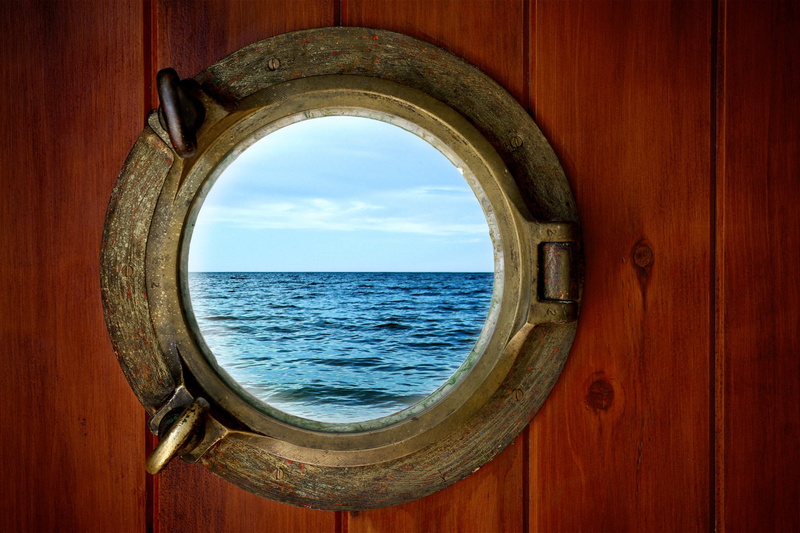 outdoors, HD wallpapers., circle, water, horizon over water, porthole, the window, no People, ship, style, horizon, gray, day, 2K, cloud - sky, blue, sky