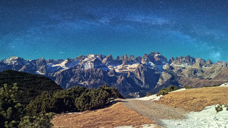 Lumia, winter, snow, 4K, sky, stars, landscape, mountains