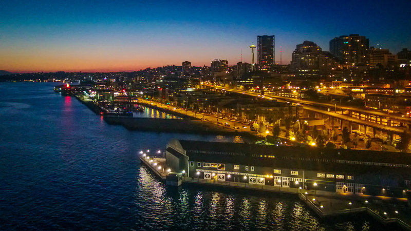 great wheel, near, dusk, city, water, 2K, lumia 920, sunset, skyline, Seattle, urban Skyline, United States, night, cityscape, body of water, Nokia, architecture