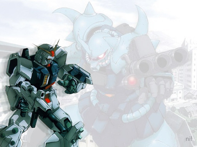 reflection, adult, two people, digital composite, Mobile Suit Gundam: The 08th MS Team, large group of objects, technology, mid adult, flying, outdoors