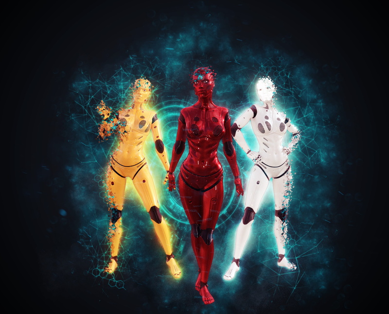 android, night, red, body part, young men, front view, clothing, full length, sci-fi, robot, fashion, smoke - physical structure, group of people, celebration