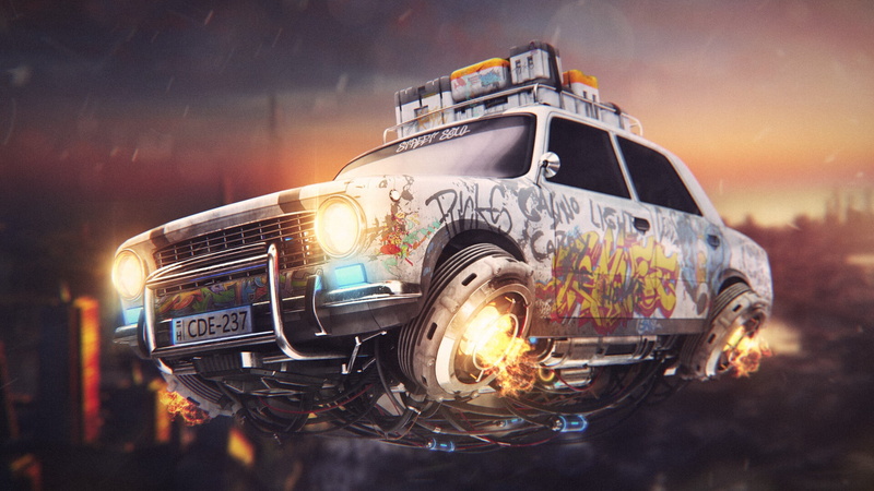 futuristic, Lada 2101, digital art, 1080P, numbers, flying car, vehicle, car